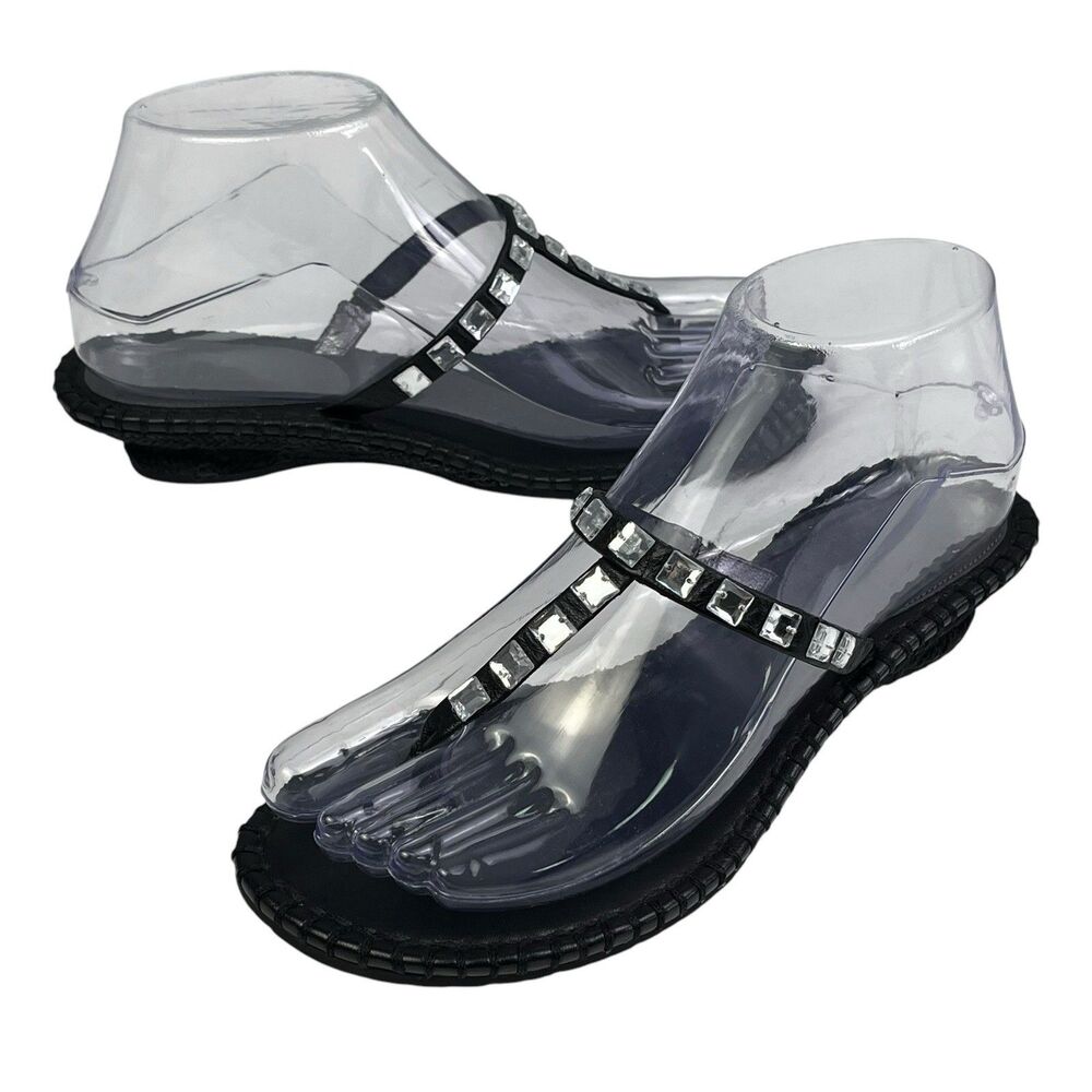 Cole Haan Kalla Thong Flip Flop Sandals Womens 6.5 Black Bejewelled Jewel Bling